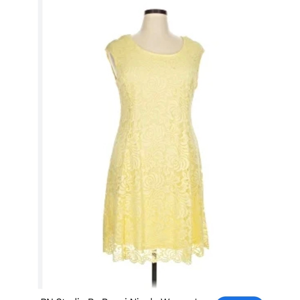 RN Studio Ronni‎ Nicole Butter Yellow Lace Dress Floral Cap Sleeve A-Line Size 8